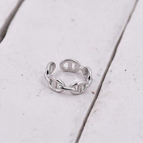 Adjustable Silver Designer Inspired Mariner Chain Link Ring - Picture 3 of 6